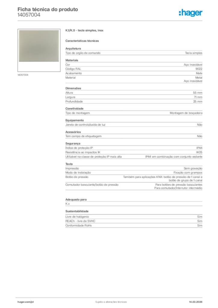 Imagem Hager Ficha técnica do produto 14057004 | Hager Portugal