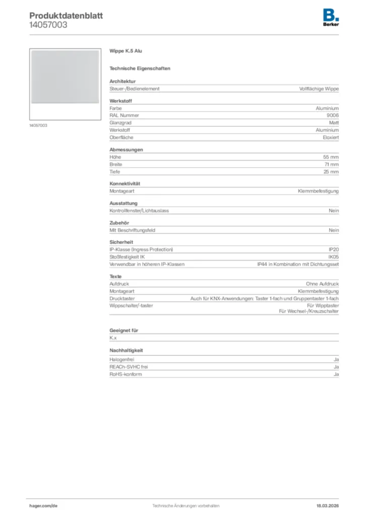 Bild Berker Produktdatenblatt 14057003 | Hager Deutschland