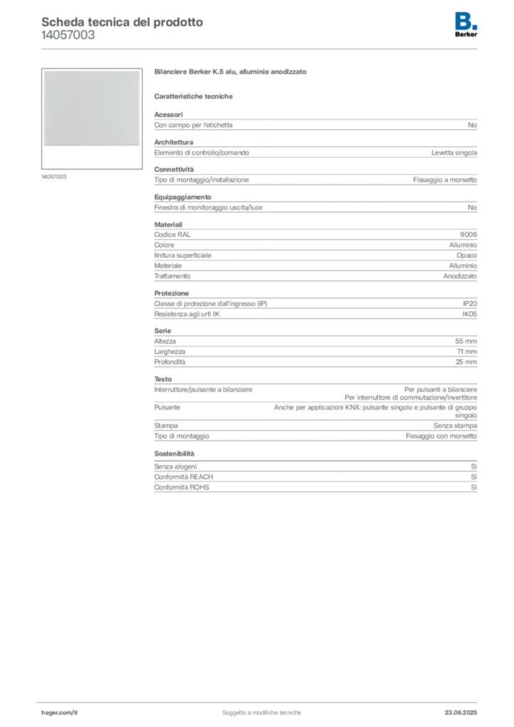 Immagine Berker Scheda tecnica del prodotto 14057003 | Hager Italia