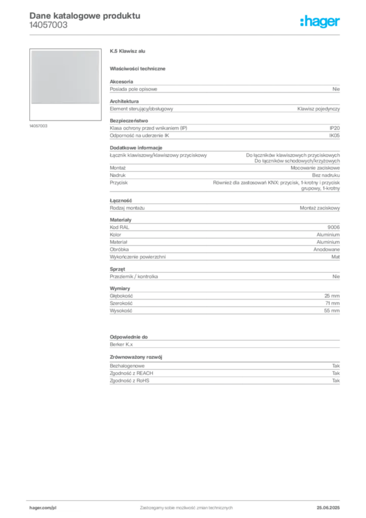 Zdjęcie Hager Dane katalogowe produktu 14057003 | Hager Polska