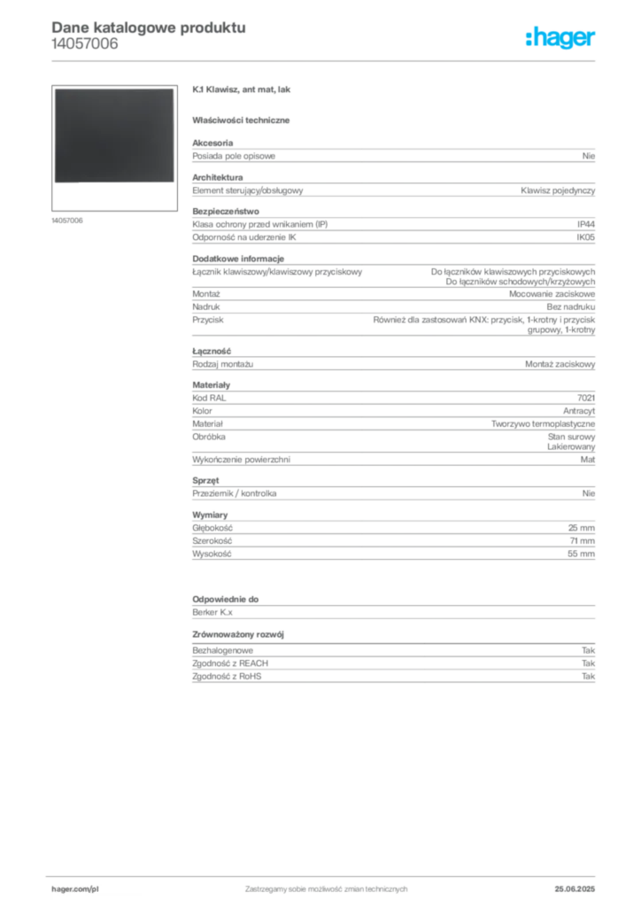 Zdjęcie Hager Dane katalogowe produktu 14057006 | Hager Polska