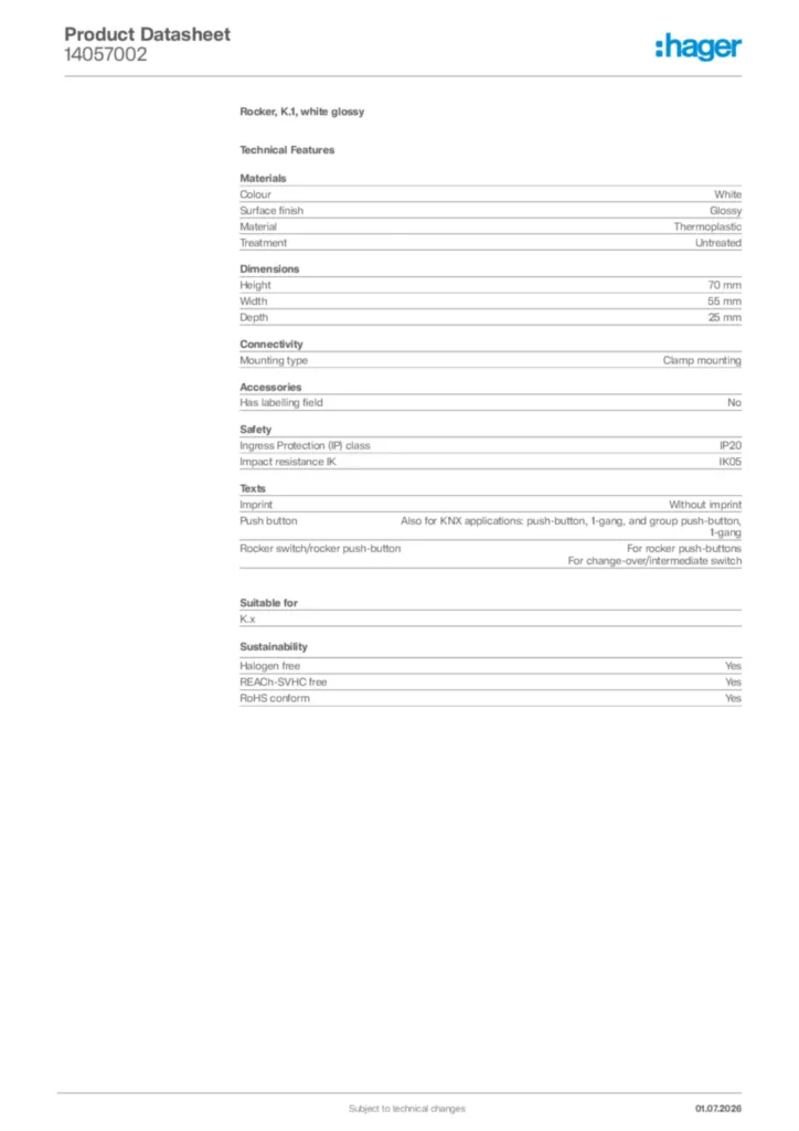Image Hager Product data sheet 14057002  | Hager Africa