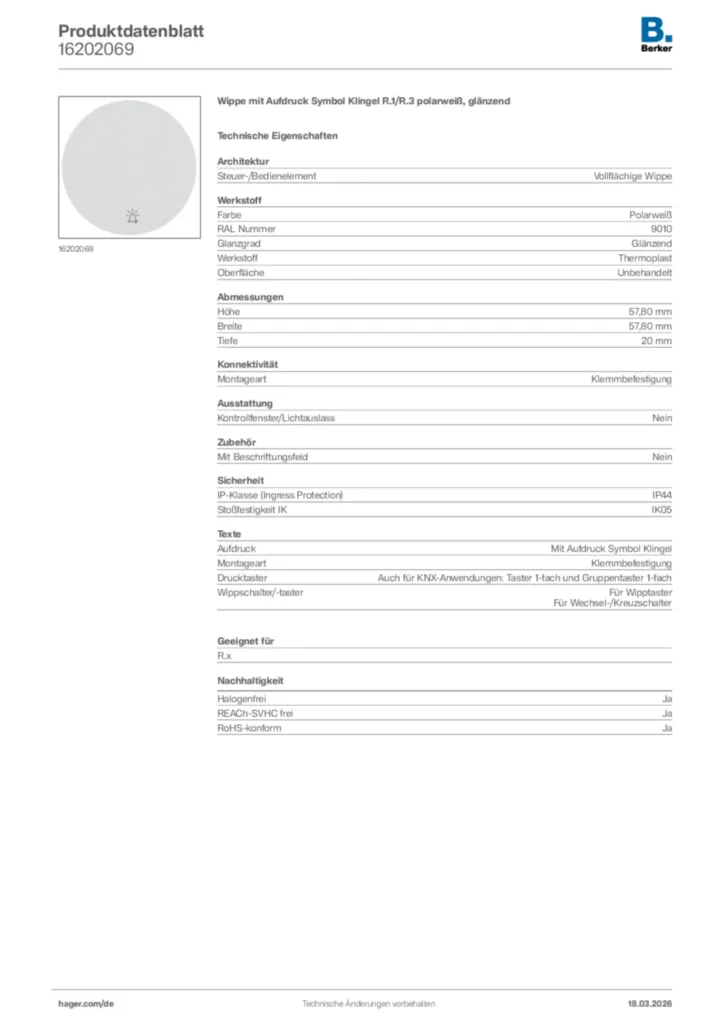 Bild Berker Produktdatenblatt 16202069 | Hager Deutschland