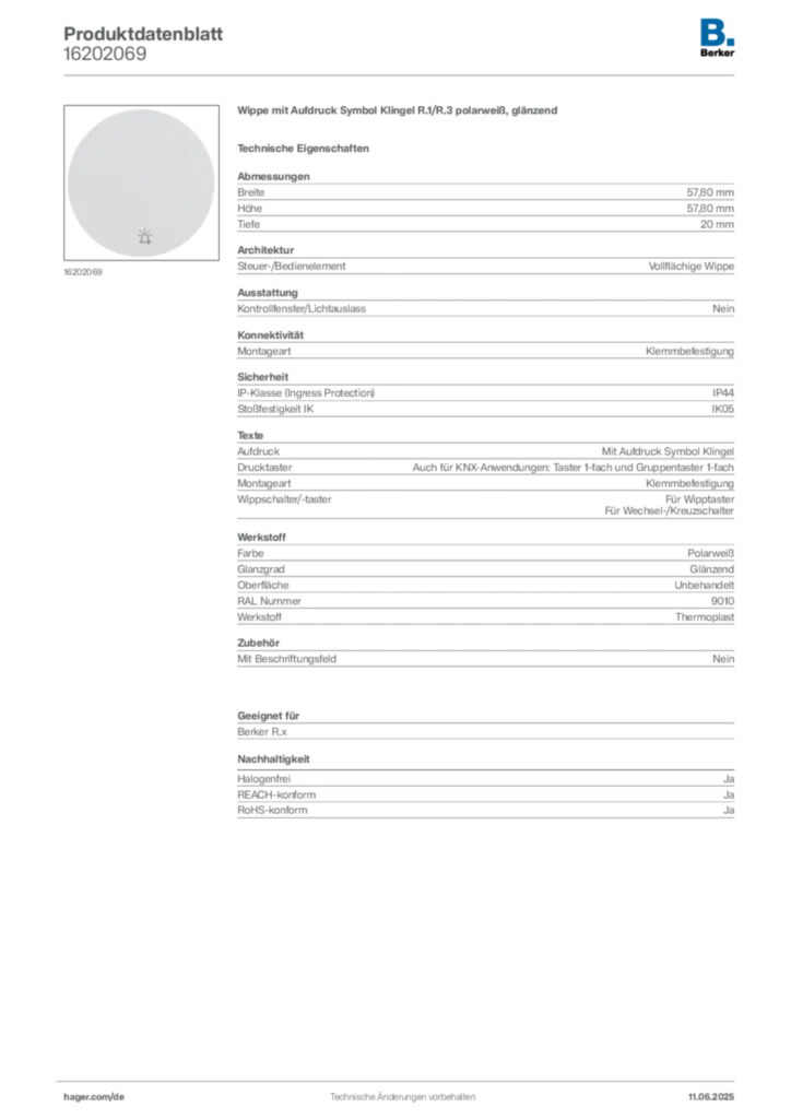 Berker Produktdatenblatt 16202069
