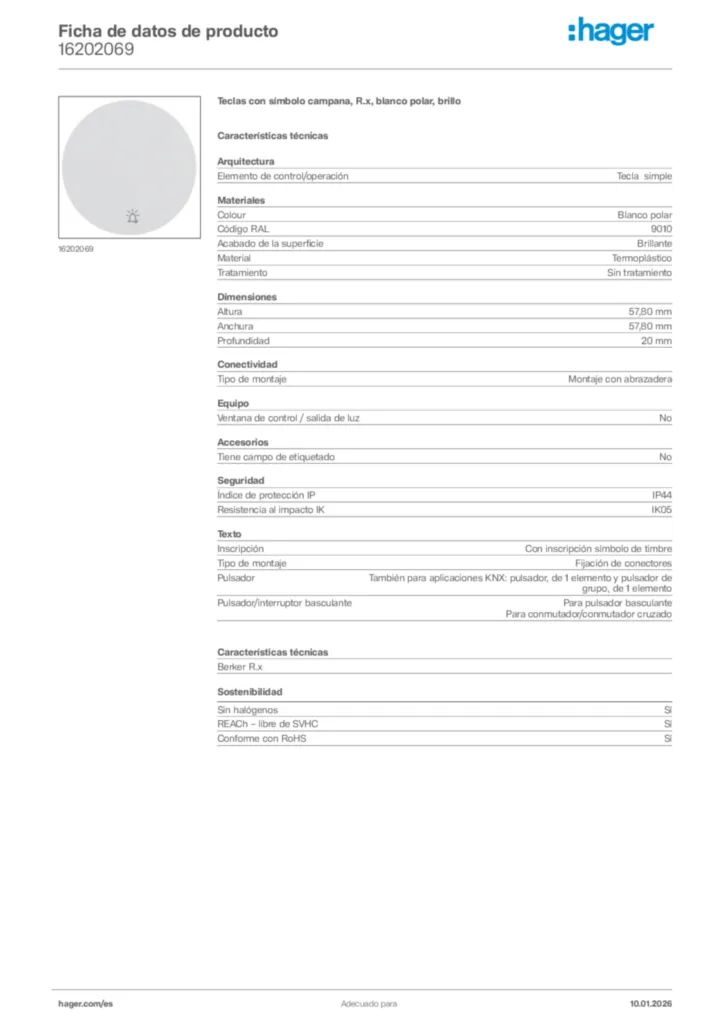 Imagen Hager Ficha de datos de producto 16202069 | Hager España