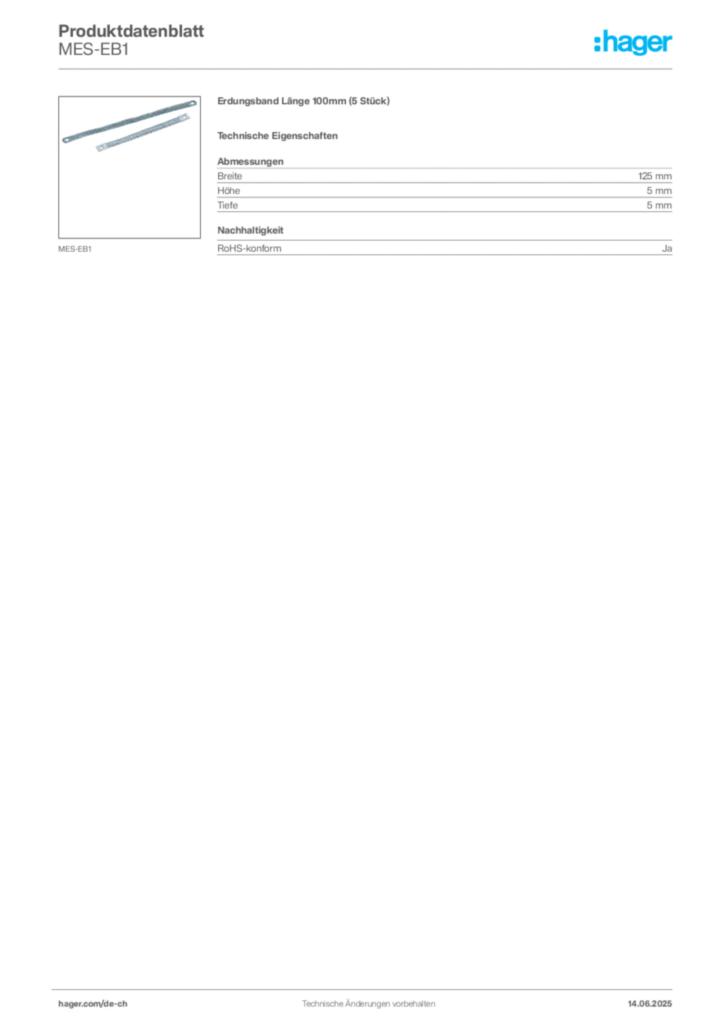 Bild Hager Produktdatenblatt MES-EB1 | Hager Schweiz