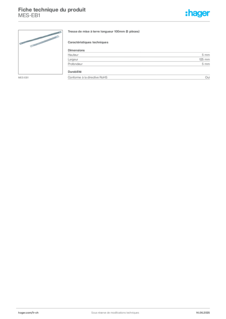 Image Hager Fiche technique du produit MES-EB1 | Hager Suisse