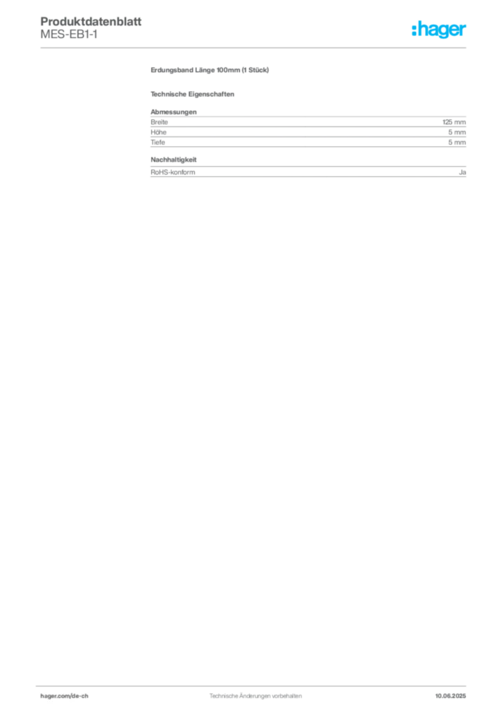 Bild Hager Produktdatenblatt MES-EB1-1 | Hager Schweiz