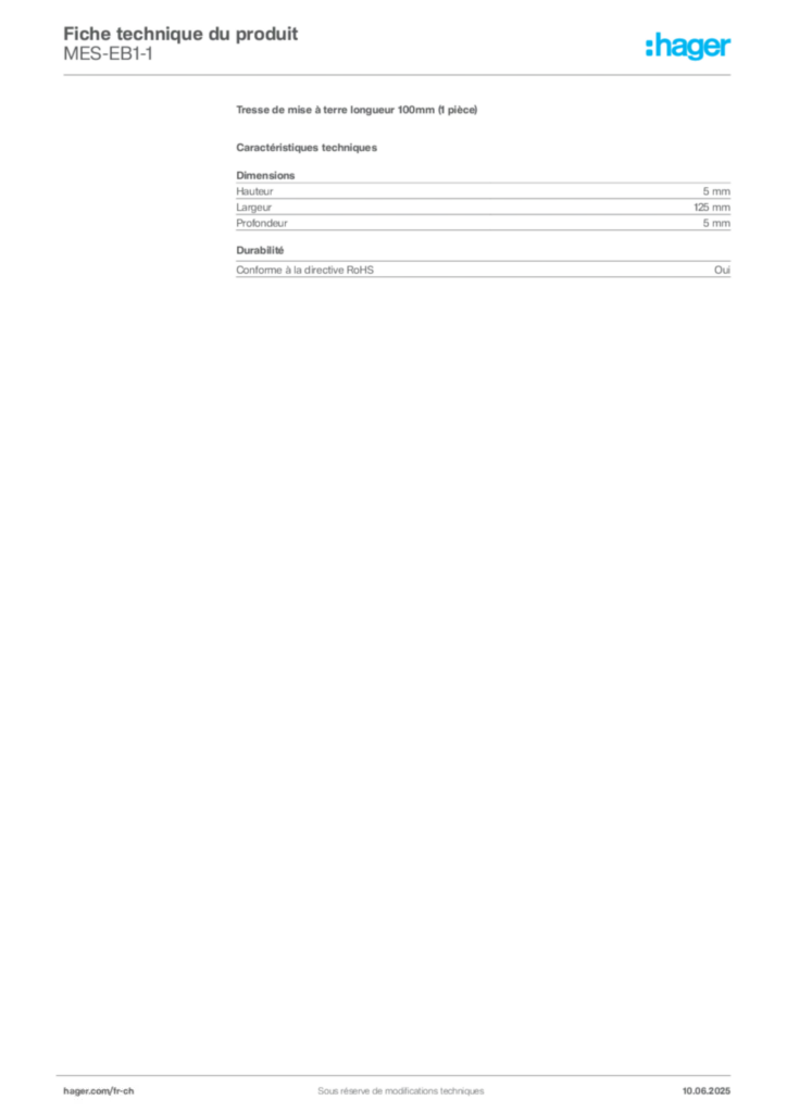 Image Hager Fiche technique du produit MES-EB1-1 | Hager Suisse
