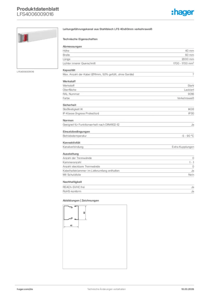 Bild Hager Produktdatenblatt LFS4006009016 | Hager Deutschland