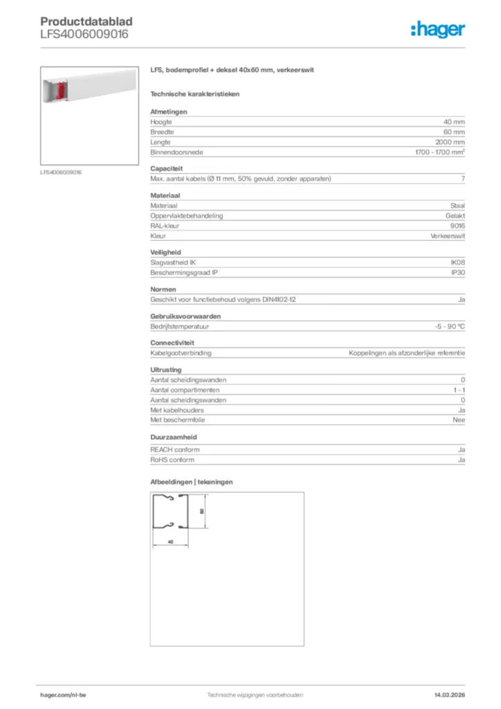 Afbeelding Hager Productdatablad LFS4006009016 | Hager Belgium