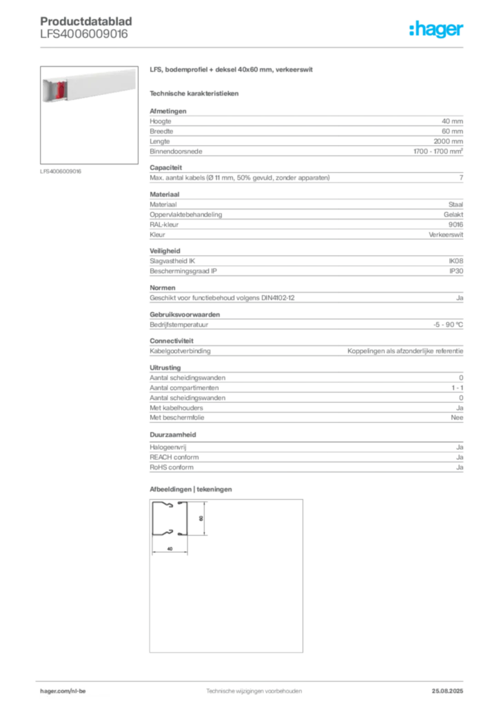 Afbeelding Hager Productdatablad LFS4006009016 | Hager Belgium
