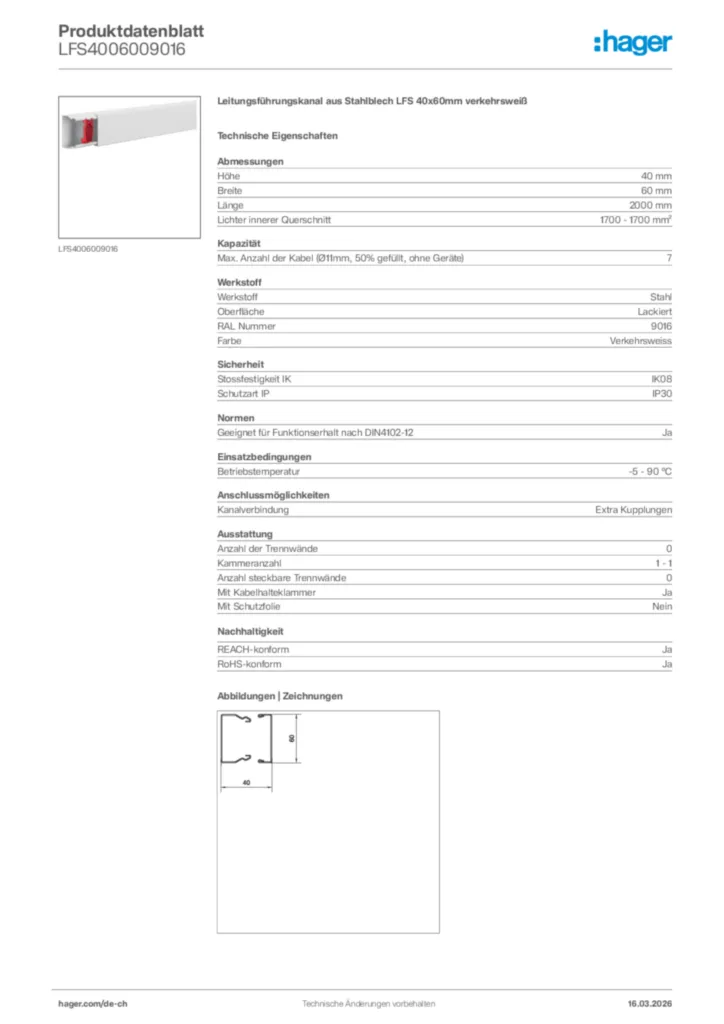 Bild Hager Produktdatenblatt LFS4006009016 | Hager Schweiz
