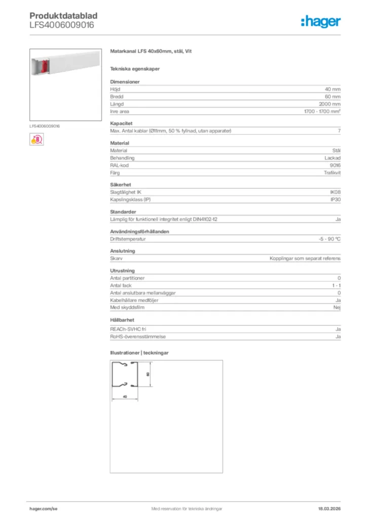 Bild Hager Produktdatablad LFS4006009016 | Hager Sverige