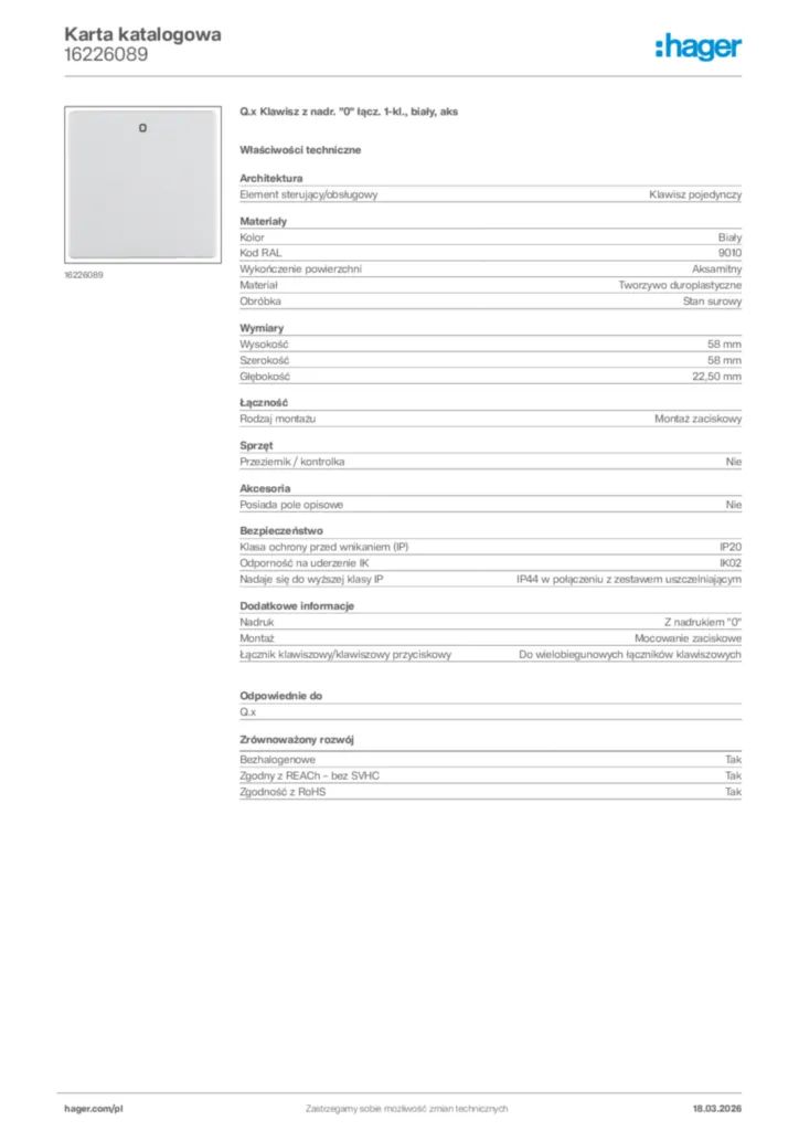 Zdjęcie Hager Karta katalogowa 16226089 | Hager Polska