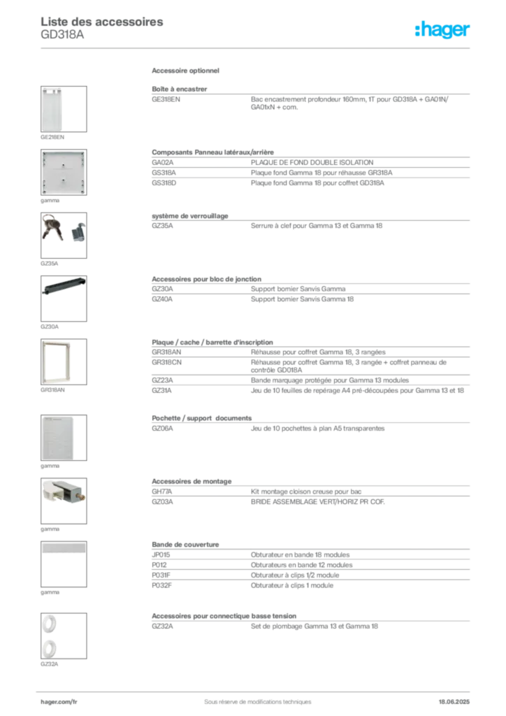 Image Hager Fiche technique du produit GD318A | Hager France