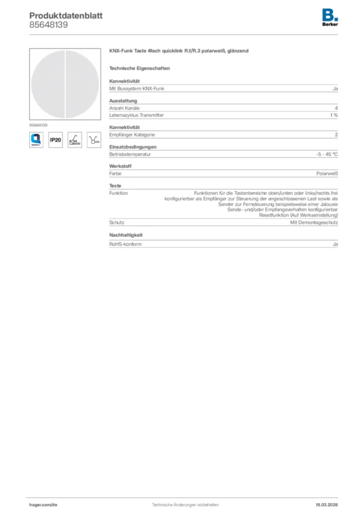 Bild Berker Produktdatenblatt 85648139 | Hager Deutschland