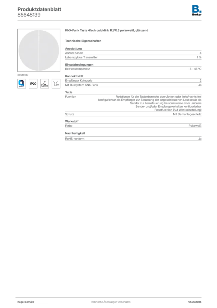 Bild Berker Produktdatenblatt 85648139 | Hager Deutschland