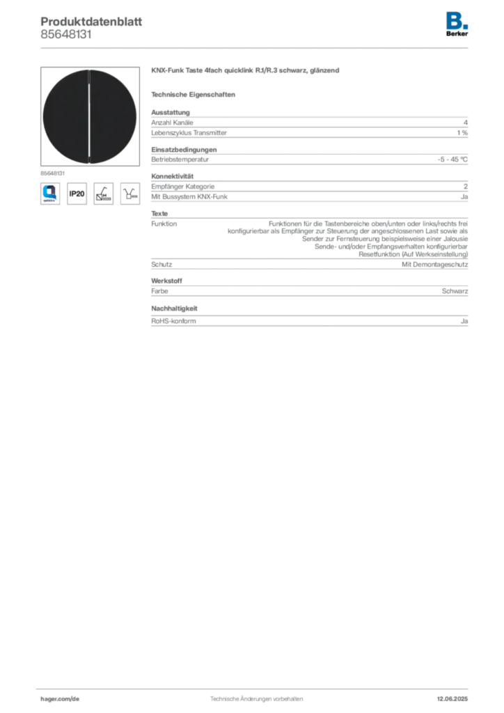 Bild Berker Produktdatenblatt 85648131 | Hager Deutschland