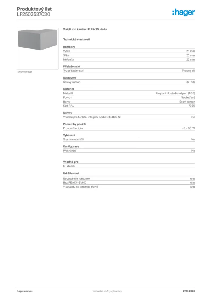 Obrázek Hager Generováno - Datový list produktu LF2502537030 | Hager