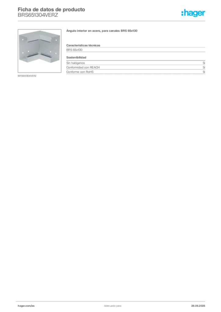 Imagen Hager Ficha de datos de producto BRS651304VERZ | Hager España