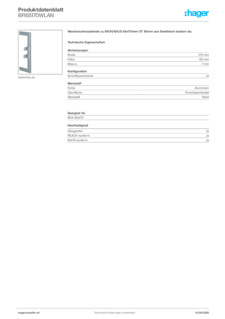 Bild Hager Produktdatenblatt BR65170WLAN | Hager Schweiz