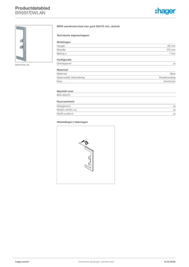 Afbeelding Hager Productdatablad BR65170WLAN | Hager Nederland