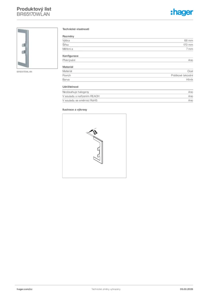 Obrázek Hager Product data sheet BR65170WLAN | Hager