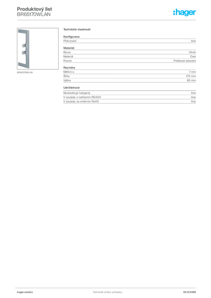 Obrázek Hager Produktový list BR65170WLAN | Hager