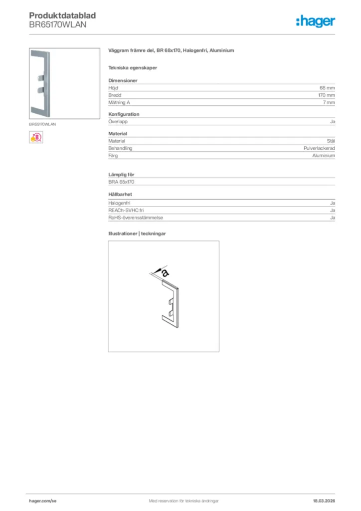 Bild Hager Produktdatablad BR65170WLAN | Hager Sverige