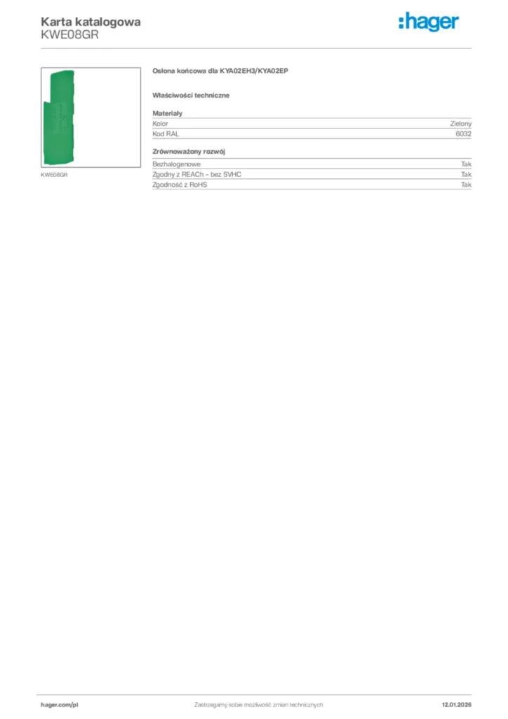 Zdjęcie Hager Karta katalogowa KWE08GR | Hager Polska