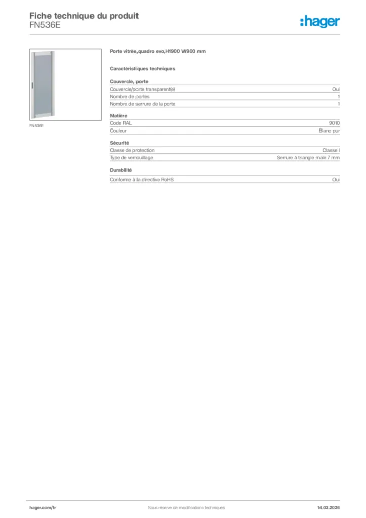Image Hager Fiche technique du produit FN536E | Hager France
