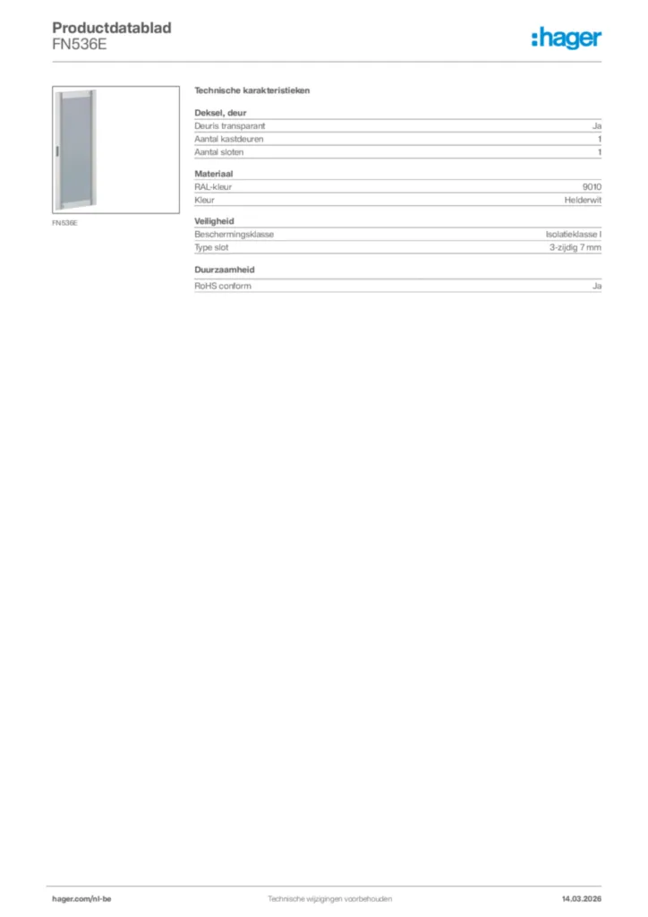 Afbeelding Hager Productdatablad FN536E | Hager Belgium