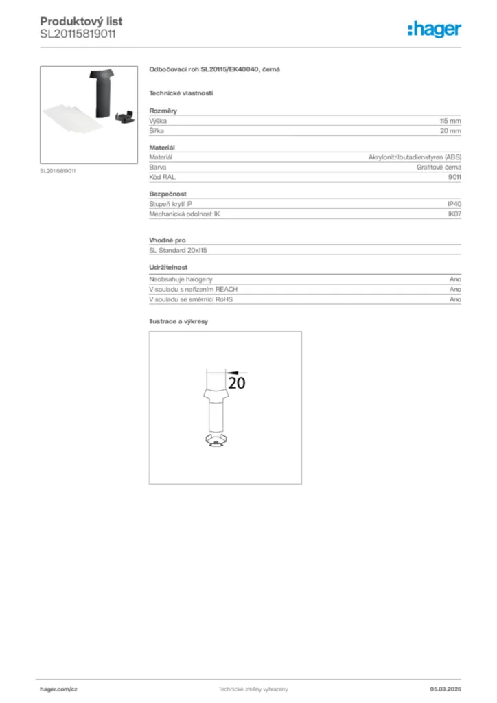 Obrázek Hager Product data sheet SL20115819011 | Hager