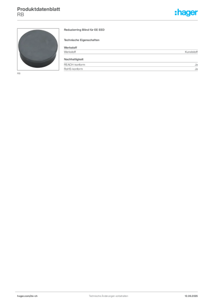 Bild Hager Produktdatenblatt RB | Hager Schweiz