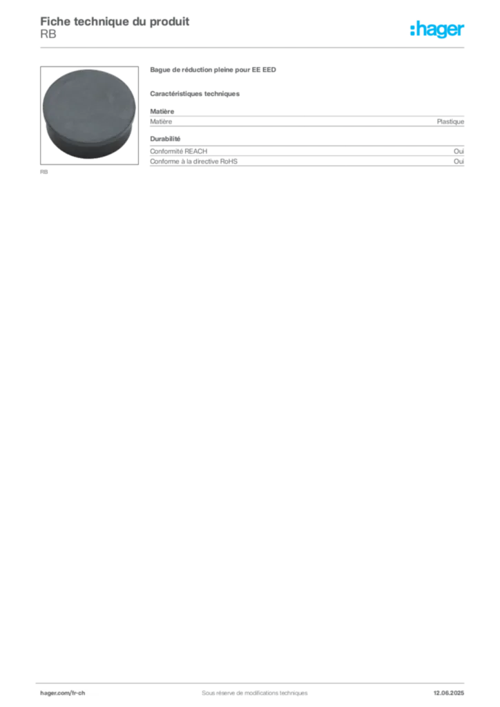 Image Hager Fiche technique du produit RB | Hager Suisse