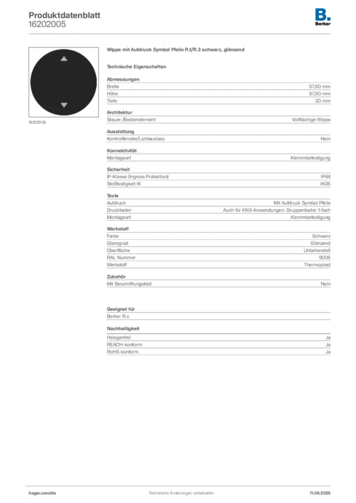 Berker Produktdatenblatt 16202005