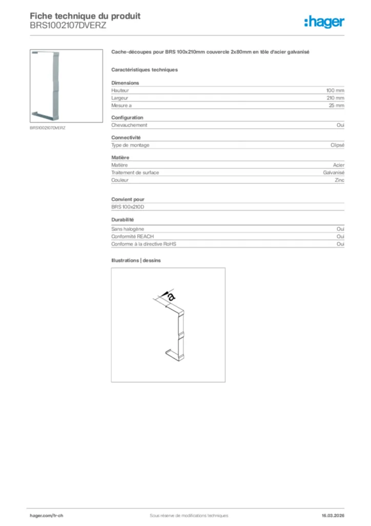 Image Hager Fiche technique du produit BRS1002107DVERZ | Hager Suisse
