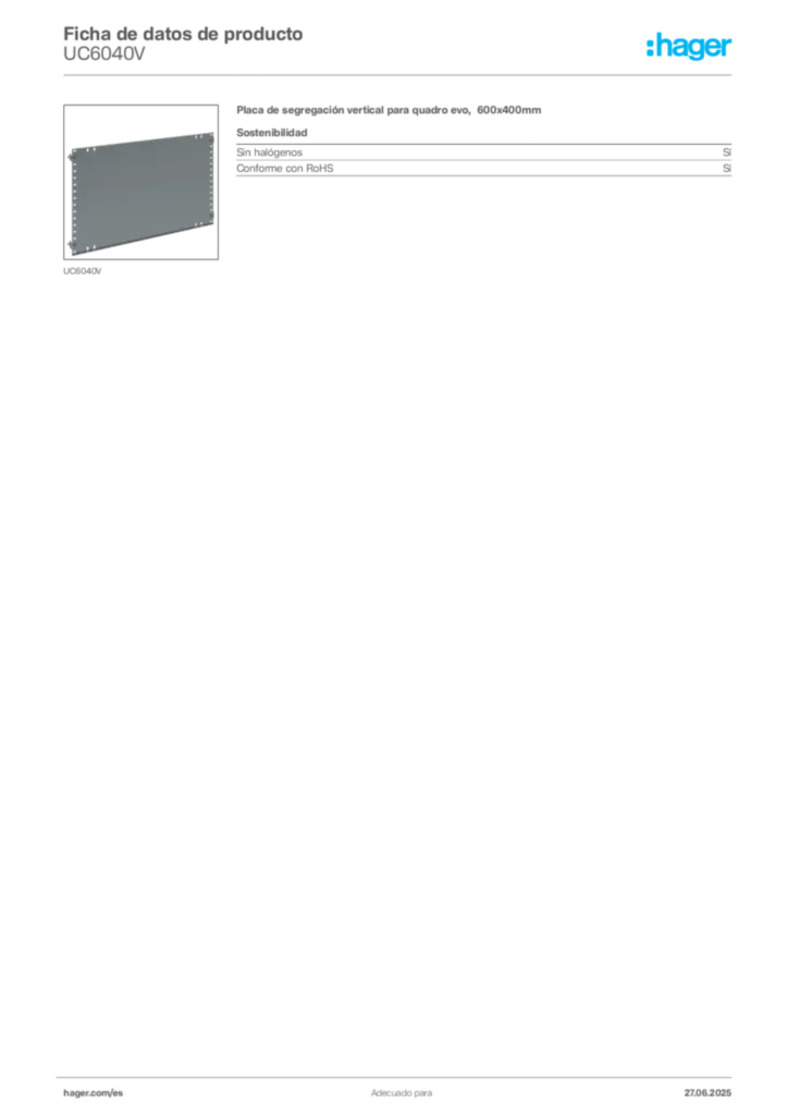 Imagen Hager Ficha de datos de producto UC6040V | Hager España
