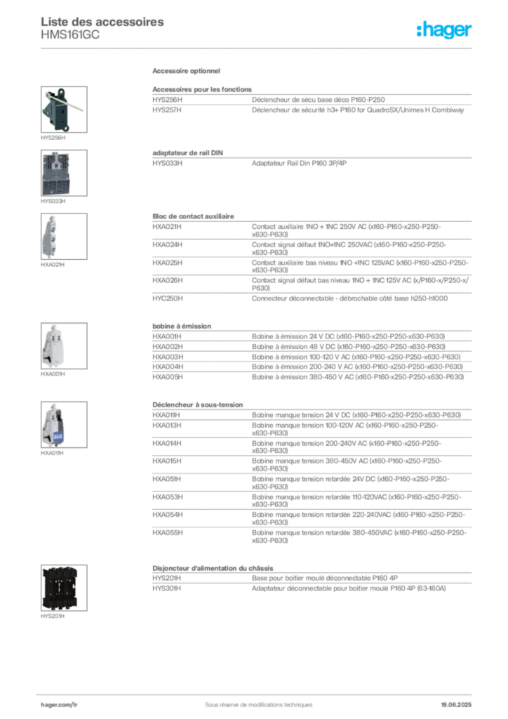 Image Hager Fiche technique du produit HMS161GC | Hager France