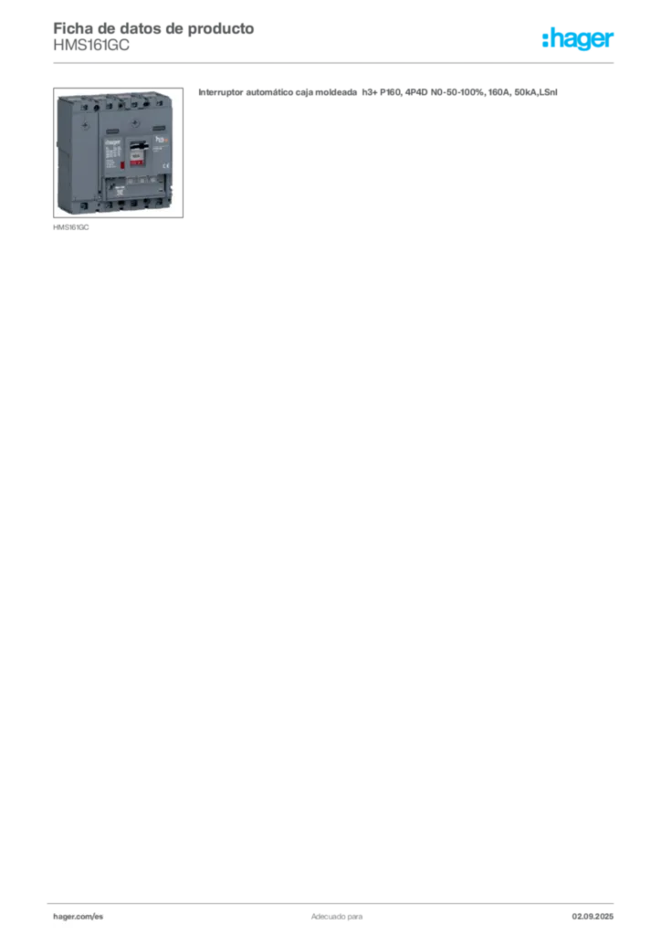Imagen Hager Ficha de datos de producto HMS161GC | Hager España