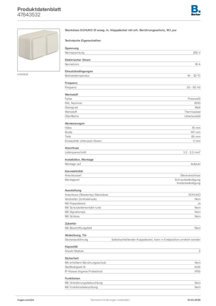 Bild Berker Produktdatenblatt 47843532 | Hager Deutschland