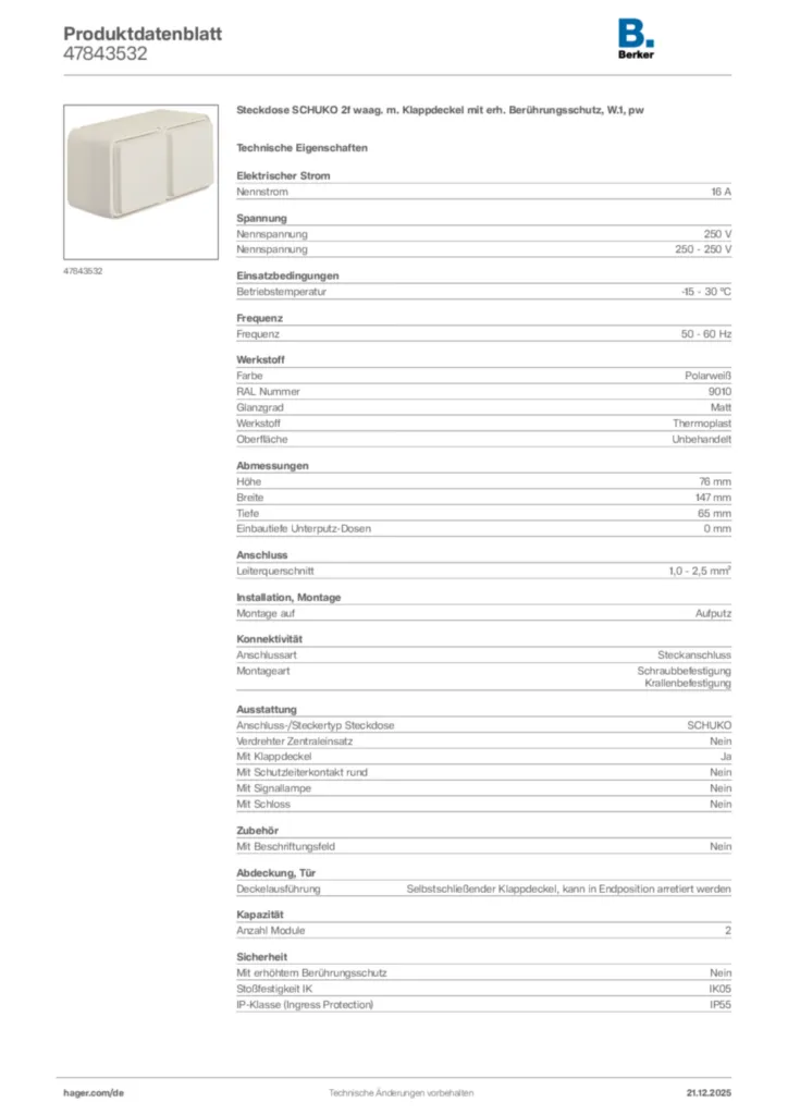 Bild Berker Produktdatenblatt 47843532 | Hager Deutschland