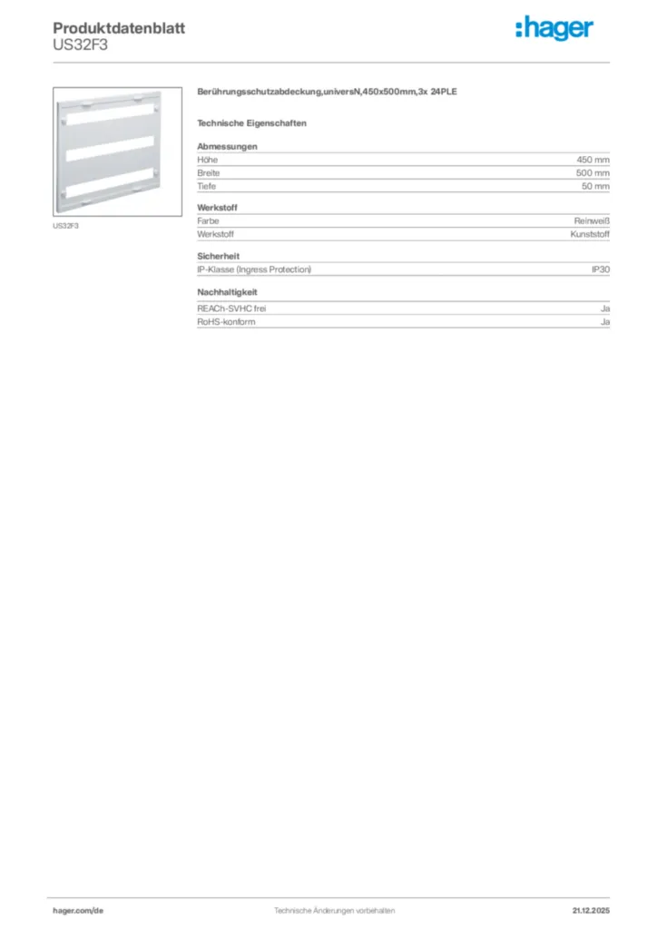 Bild Hager Produktdatenblatt US32F3 | Hager Deutschland