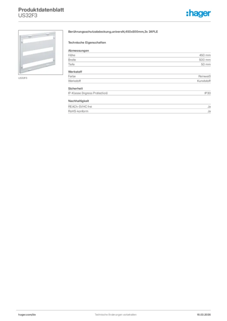 Bild Hager Produktdatenblatt US32F3 | Hager Deutschland