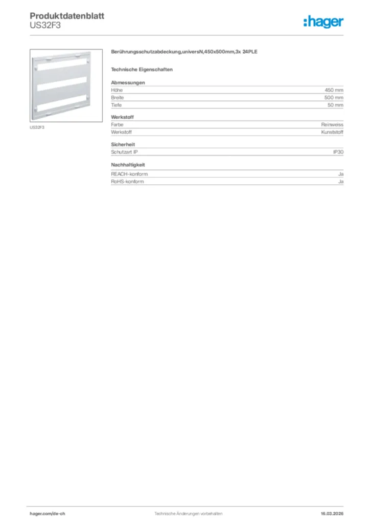Bild Hager Produktdatenblatt US32F3 | Hager Schweiz