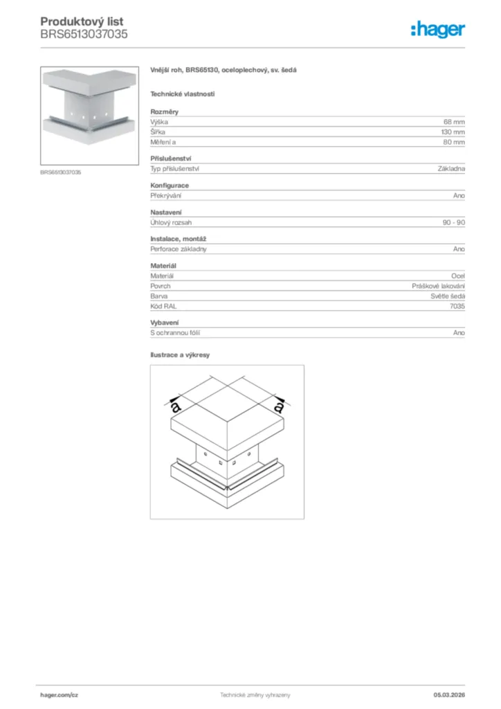 Obrázek Hager Product data sheet BRS6513037035 | Hager
