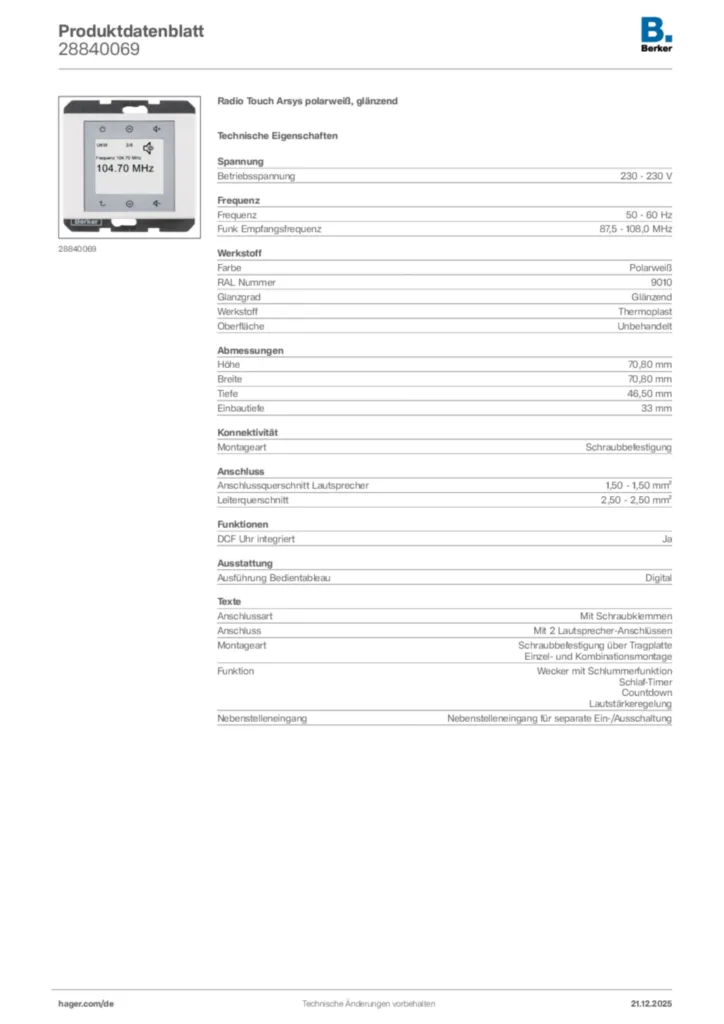 Bild Berker Produktdatenblatt 28840069 | Hager Deutschland