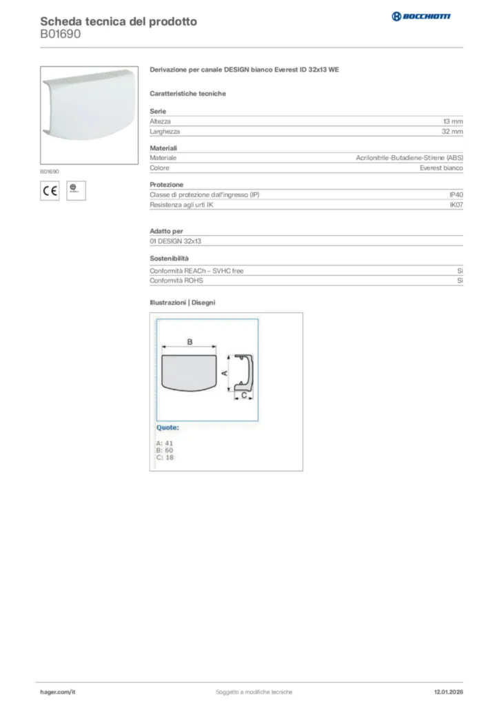 Immagine Bocchiotti Scheda tecnica del prodotto B01690 | Hager Italia