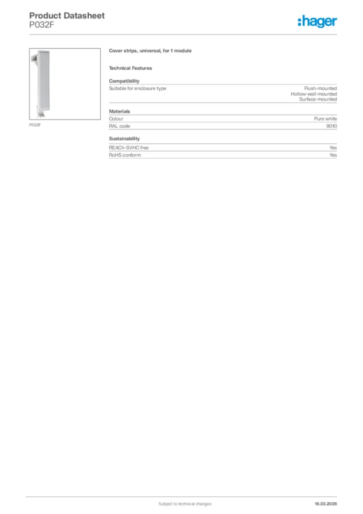 Image Hager Product data sheet P032F  | Hager Africa